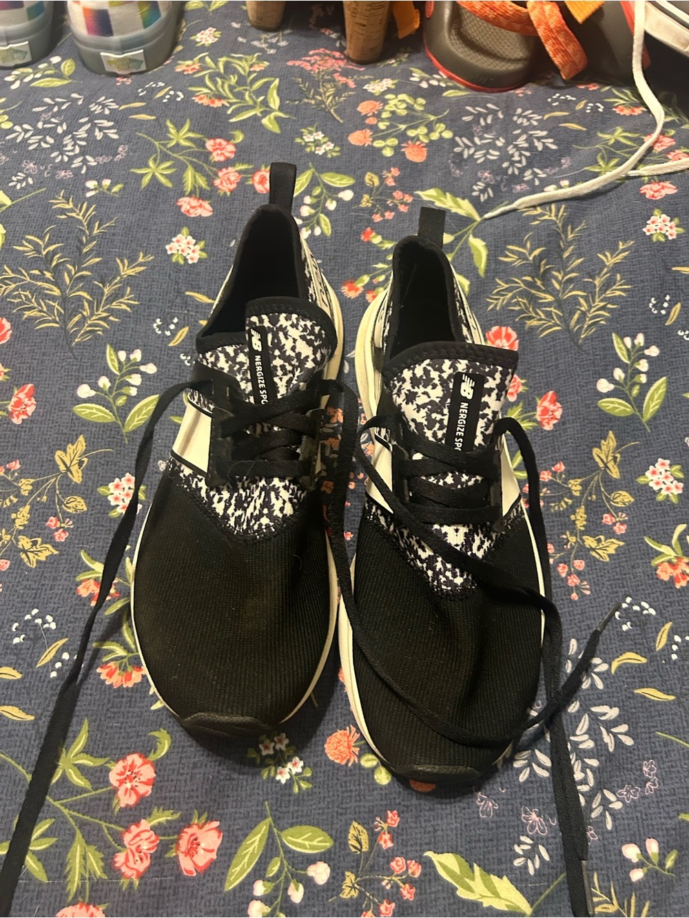 New Balance Black and White Knit Slip-On Trainers